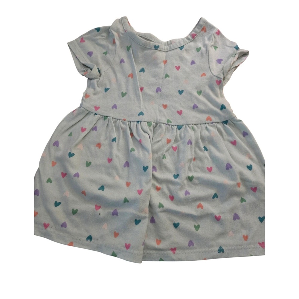 Cat &‎ Jack Baby Girl Heart Print Dress 12M Blue Short Sleeve Jersey Knit